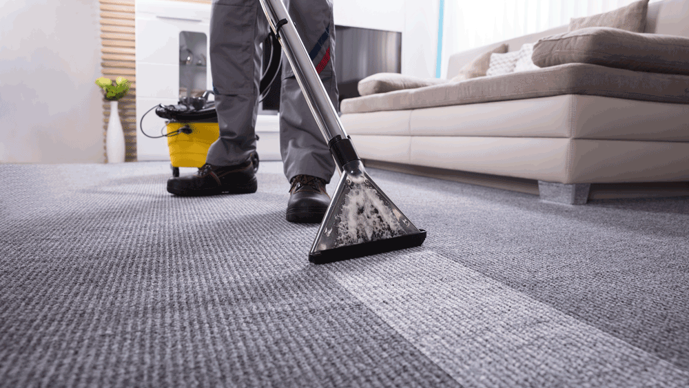 Carpet extraction wand cleaning a grey carpet